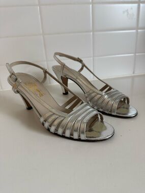 Salvatore Ferragamo Silver Slingback Strappy Heels